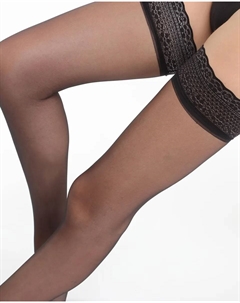 Прозрачные чулки Sublim 15 денье с кружевной подвязкой, чёрный Dim
