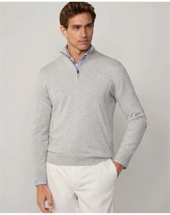 Мужской свитер с высоким воротником и нашивками на локтях, светло-серый Hackett