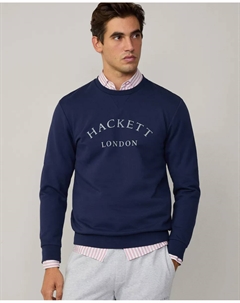 Мужской свитшот с круглым вырезом и принтом логотипа, тёмно-синий Hackett