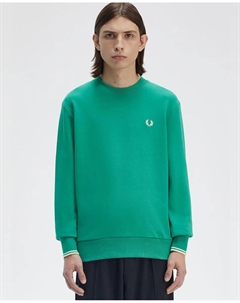 Мужской свитшот с круглым вырезом и отделкой в две полоски, зеленый Fred perry
