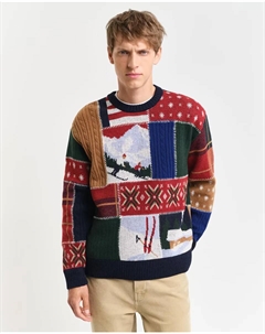 Мужской свитер с круглым вырезом и жаккардовым узором по всей поверхности, синий Gant