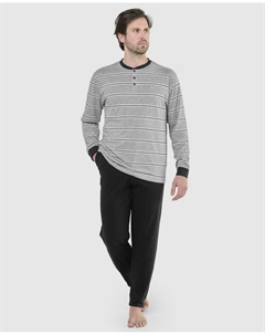 Мужская длинная серая трикотажная пижама, тёмно-синий El búho nocturno