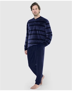 Мужская длинная синяя бархатная пижама, тёмно-синий El búho nocturno