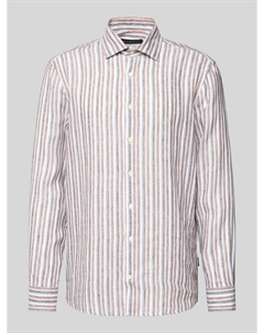 Льняная рубашка классического кроя с вырезным воротником Bugatti