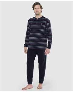 Мужская длинная синяя трикотажная пижама, тёмно-синий El búho nocturno