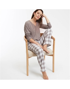 Пижама из хлопка с длинными рукавами каштановый Laredoute