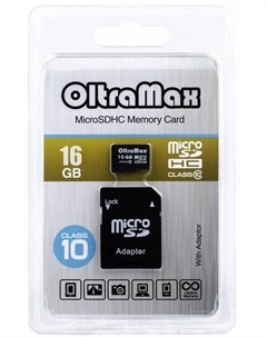 Карта памяти 16GB OM016GCSDHC10-AD microSDHC Class 10 + SD адаптер Oltramax