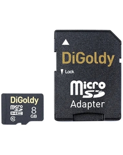 Карта памяти MicroSDHC 8GB DG008GCSDHC10-AD Class 10 + SD адаптер Digoldy