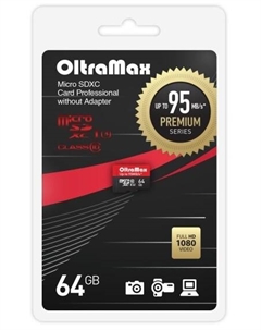 Карта памяти MicroSDXC 64GB OM064GCSDXC10UHS-1-PrU3 w Class 10 Premium UHS-I U3 (95 Mb/s) без адаптера Oltramax