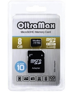 Карта памяти MicroSDHC 8GB OM008GCSDHC10-AD Class 10 + SD адаптер Oltramax