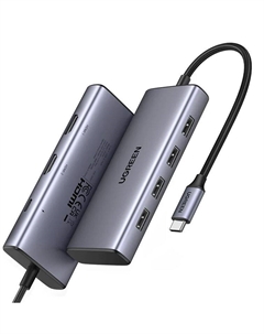 Концентратор CM498 35897_ 7-in-1 USB-C to USB-A 3.2+3*USB-A 2.0+2*HDMI+PD Port Converter, цвет: серый Ugreen
