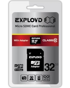 Карта памяти 32GB EX032GCSDHC10-AD microSDHC Class 10 + SD адаптер Exployd