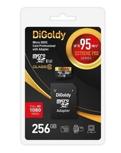 Карта памяти MicroSDXC 256GB DG256GCSDXC10UHS-1-ElU3 Class 10 Extreme Pro UHS-I U3 (95 Mb/s) + SD адаптер Digoldy