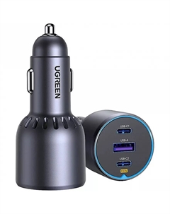 Зарядное устройство автомобильное UGREEN EC703 75W 2*USB-C PD 3.0&USB-A w/o Cable Fast Car Charger, цвет: серый Ugreen
