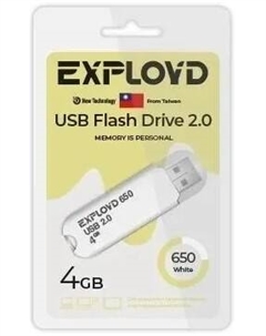 Накопитель USB 2.0 4GB EX-4GB-650-White 650  белый Exployd