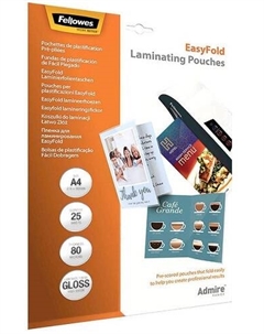 Пленка FS-56019 для ламинирования EasyFold с линией сгиба, А4 Admire, 80 мкм, 25 шт. Fellowes