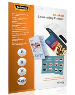 Пленка FS-56020 для ламинирования EasyFold с линией сгиба, А3 Admire, 80 мкм, 25 шт. Fellowes