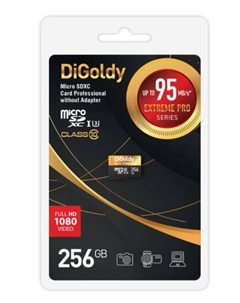 Карта памяти MicroSDXC 256GB DG256GCSDXC10UHS-1-ElU3 w Class 10 Extreme Pro UHS-I U3 (95 Mb/s) без адаптера Digoldy