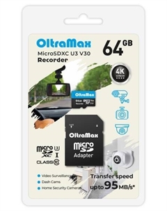 Карта памяти MicroSDXC 64GB OM64GCSDXC10-U3-V30 Class 10 Recorder UHS-I U3 V30 (95 Mb/s) + SD адаптер Oltramax