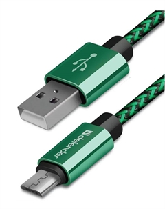 Кабель интерфейсный Defender USB08-03T USB/micro-USB, 1м, оплётка, зелёный