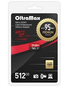 Карта памяти MicroSDXC 512GB OM512GCSDXC10UHS-1-PrU3 w Class 10 Premium UHS-I U3 (95 Mb/s) без адаптера Oltramax