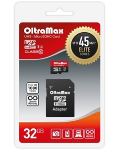 Карта памяти MicroSDHC 32GB OM032GCSDHC10UHS-1-ElU1 Class 10  Elite UHS-I (45 Mb/s) + SD адаптер Oltramax