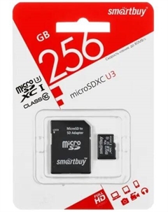 Карта памяти 256GB SB256GBSDU3-01 Сlass 10 UHS-I U3 SD адаптер Smartbuy