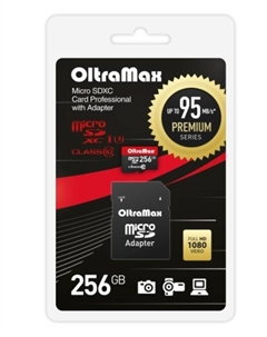 Карта памяти MicroSDXC 256GB OM256GCSDXC10UHS-1-PrU3 Class 10 Premium UHS-I U3 (95 Mb/s) + SD адаптер Oltramax