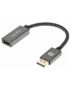 МФУ VCOM TA560 Кабель-переходник DP --> HDMI-F 0.2m, серый металлик, оплетка, 4K@60Hz, (TA560) Telecom