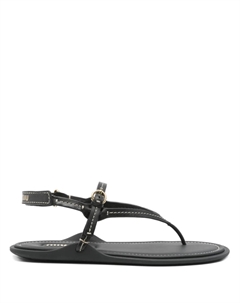 Кожаные сандалии на плоской подошве, черный Miu miu