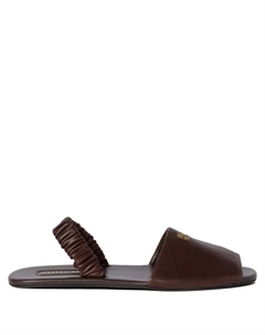 Сандалии с открытой пяткой и рюшами, коричневый Miu miu