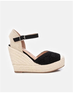 Женские эспадрильи на танкетке с застежкой на пряжке, чёрный Refresh