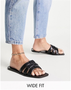 Черные плетеные мюли на плоской подошве с широкой посадкой DESIGN Fame Asos