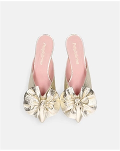 Женские мюли Clementina из кожи с потрескавшимися и бантом, золотой Pretty ballerinas