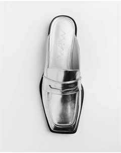 Женские мокасины на плоской подошве с ремешком и квадратным носком, серебряный Mim