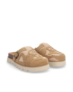 Женские замшевые сабо с замшевыми вставками в камуфляжном эффекте, коричневый No name