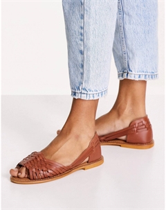 Светло-коричневые кожаные плетеные сандалии на плоской подошве DESIGN Francis Asos