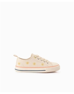 Низкие кроссовки для девочек коричневого цвета с цветами и шнурками, бежевый Zippy