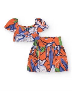 Комплект для девочки из короткой рубашки и юбки с цветочным принтом, оранжевый Tuc tuc