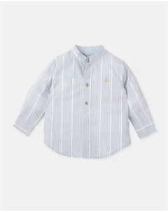 Рубашка с длинными рукавами для мальчика с фарфоровыми полосками и воротником Мао, голубой Tutto piccolo