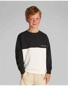 Свитшот для мальчика с круглым вырезом колор блок, чёрный Calvin klein