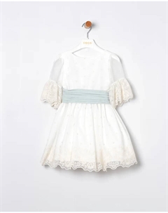 Платье из фатина с вышивкой и поясом для девочек, цвет Verde Agua Coco acqua