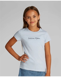 Футболка с короткими рукавами и логотипом для девочек, голубой Calvin klein
