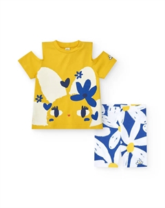 Комплект из футболки с открытыми рукавами и велосипедных леггинсов для девочки, жёлтый Tuc tuc