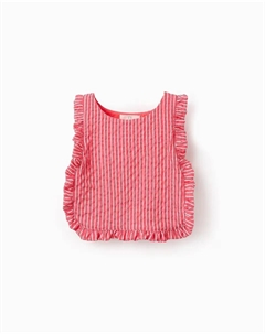 Девичья полосатая блузка с рюшами, красный Zippy