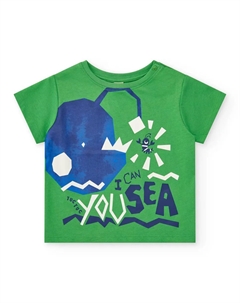Футболка для мальчика зеленого цвета с рисунком спереди, зеленый Tuc tuc