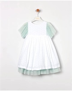 Платье для девочки, расшитое аппликациями из фатина, цвет Verde Agua Coco acqua
