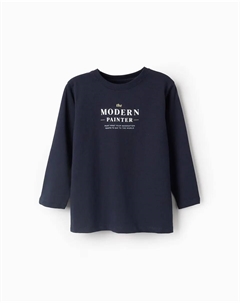 Футболка для мальчиков с длинными рукавами из 100% хлопка, тёмно-синий Zippy