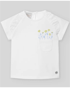 Футболка для девочки с карманом и вышитыми цветами Топ PAZ Rodríguez, белый Paz rodriguez