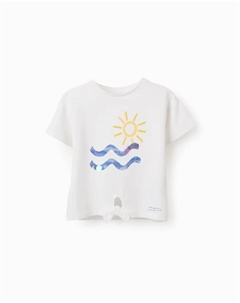 Футболка для девочки с короткими рукавами и декоративным узлом, белый Zippy